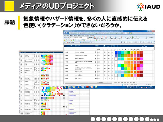 課題：気象情報やハザード情報を、多くの人に直感的に伝える色使い（グラデーション）ができないだろうか。